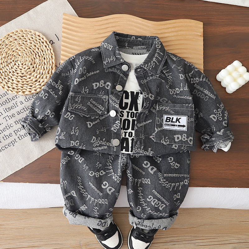 Jacquard denim long sleeved three piece set for babies - SkyeDragon Gifts