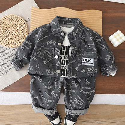 Jacquard denim long sleeved three piece set for babies - SkyeDragon Gifts