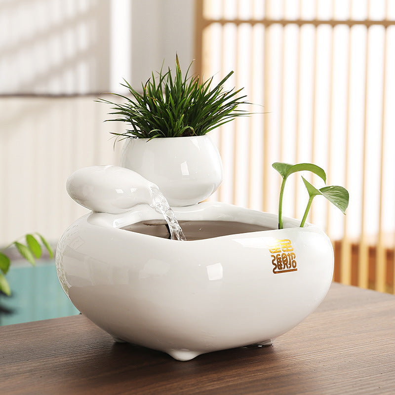 Wealth-Bringing Flowing Water Ornament, Ceramic Mini Desktop Decoration for Living Room - SkyeDragon Gifts