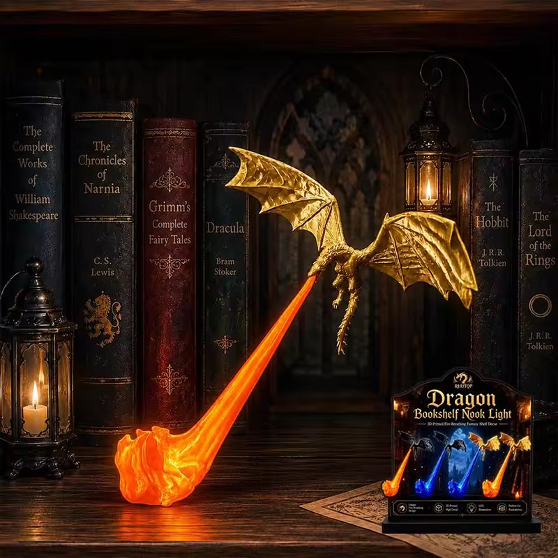 3D Flying Dragon LED Bookend Light Fantasy Bookshelf Decor Gift