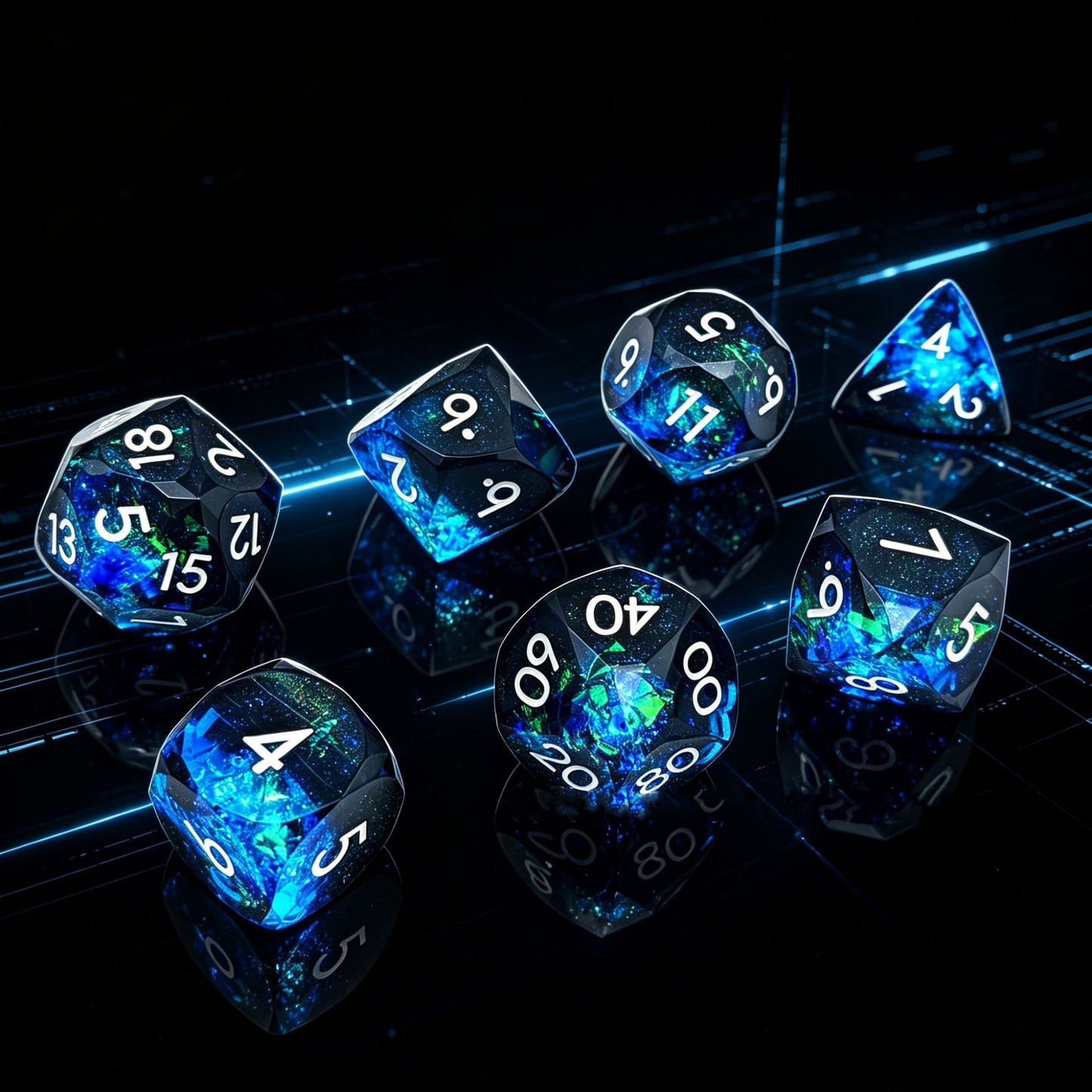 Polygon Dice Set Gemstone Appearance Liquid Resin DND Dungeons &amp; Dragons COC TTRPG D6 - SkyeDragon Gifts