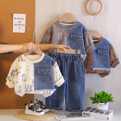 Spring and Autumn Round Neck Hoodie Two Piece Set for Baby Leisure - SkyeDragon Gifts