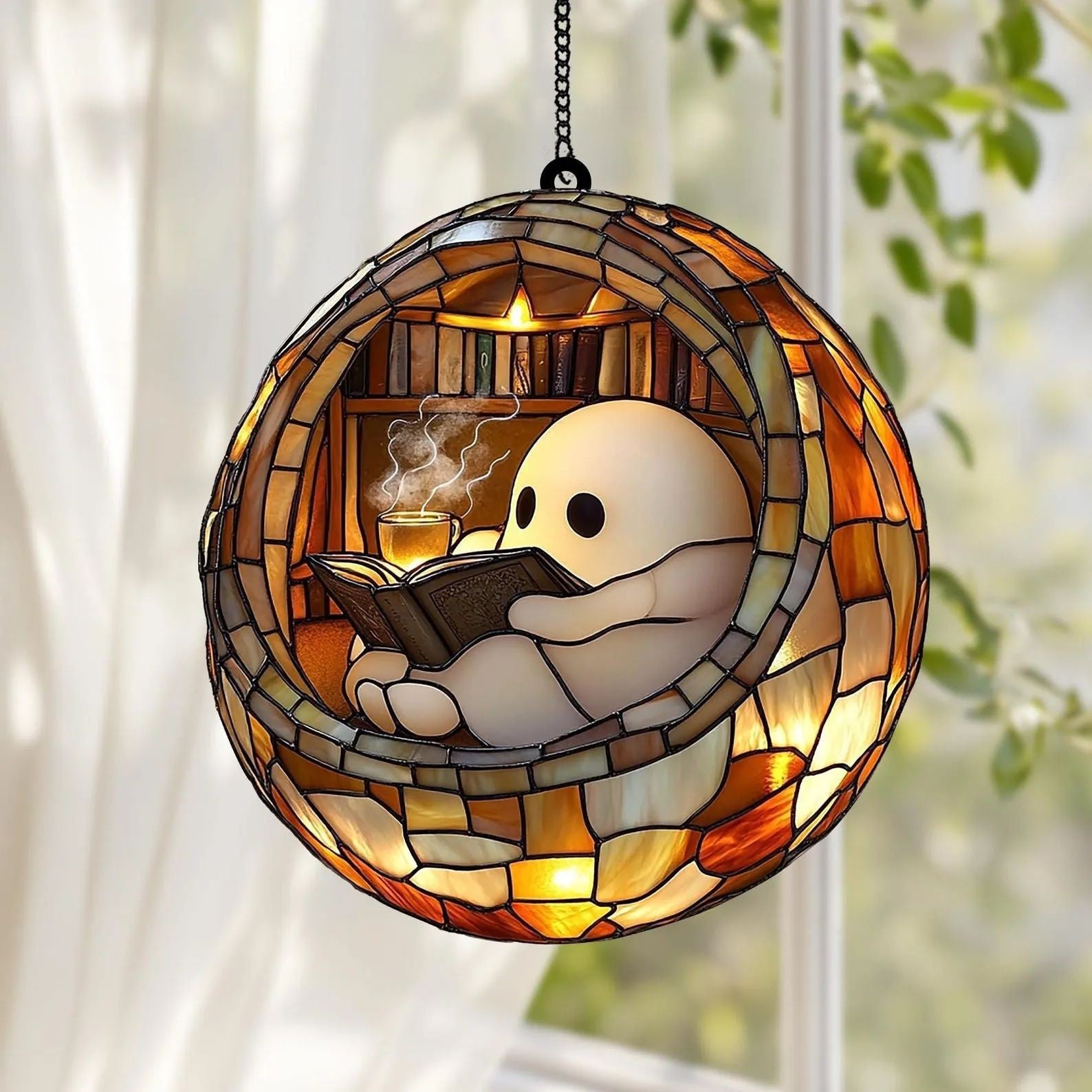 Halloween Decoration Ghost Reading Light Catcher Hanging Ornament Craft Pendant - SkyeDragon Gifts