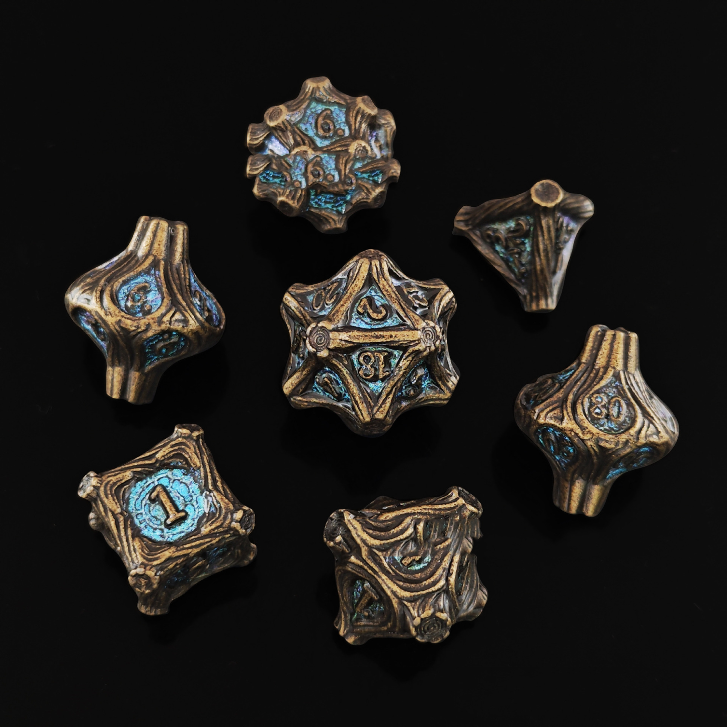 Geometric Mechanical Metal Solid Dice 7-Piece Set DND Dungeons &amp; Dragons Polyhedral Dice TRPG Board Game Accessories - SkyeDragon Gifts