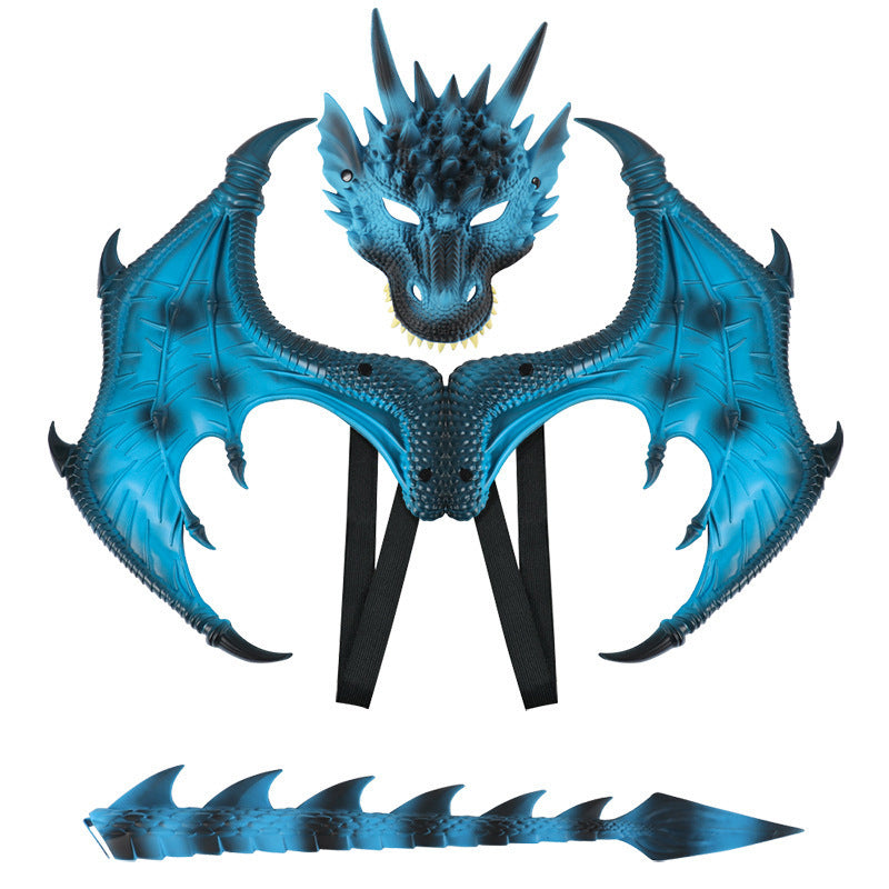 Halloween Children's Dragon Costume Set with Wings and Tail, 3-Piece Cosplay Outfit Props