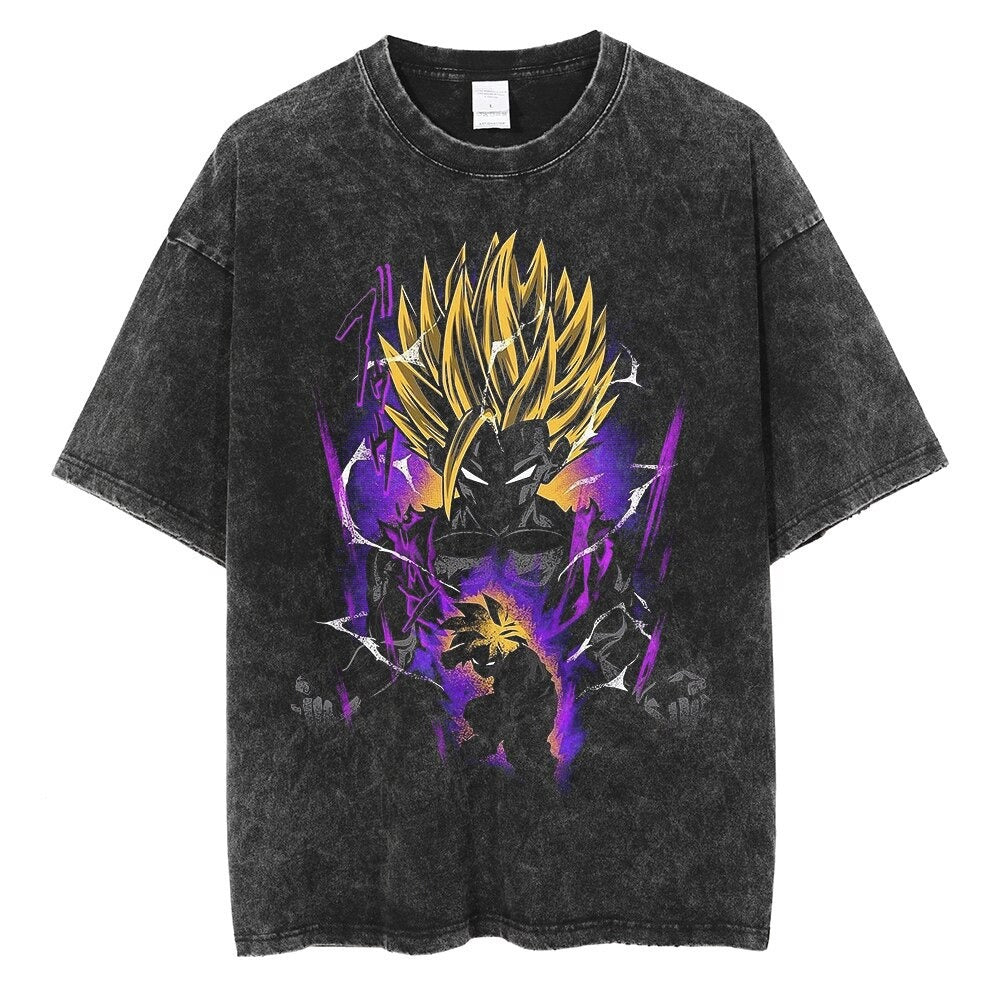 Water washed retro T-shirt street hip-hop anime dragon bead cartoon print graphic casual cotton summer short  sleeved - SkyeDragon Gifts