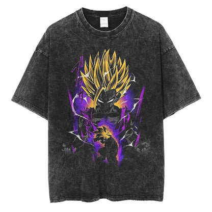 Water washed retro T-shirt street hip-hop anime dragon bead cartoon print graphic casual cotton summer short  sleeved - SkyeDragon Gifts