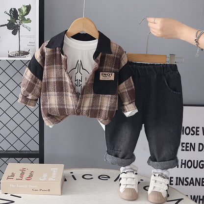 Splicing plaid long sleeved three piece set for baby boys - SkyeDragon Gifts