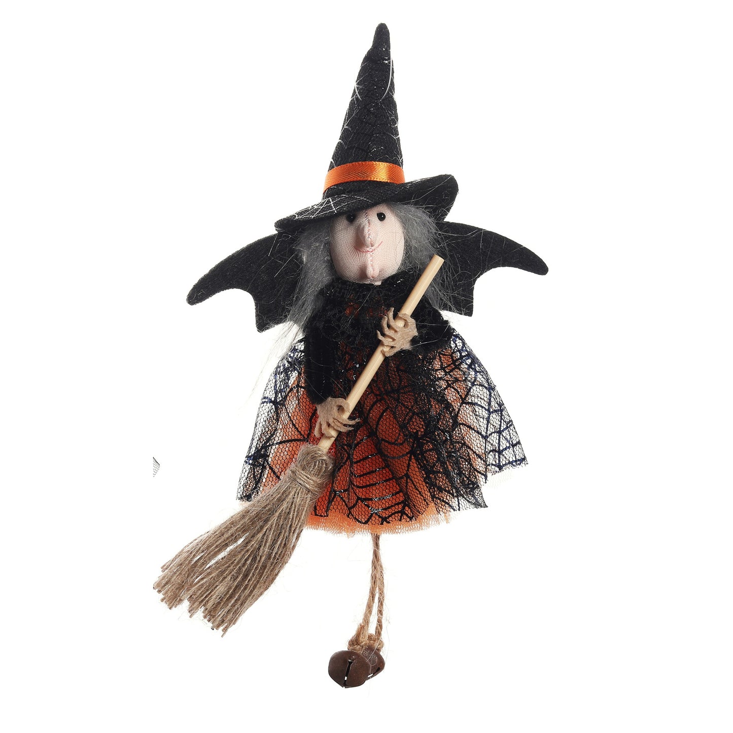 New Halloween Hanging Decoration Witch Holding Broom Tulle Skirt Pendant Toy Bar Horror Hanging Ornament Prank - SkyeDragon Gifts