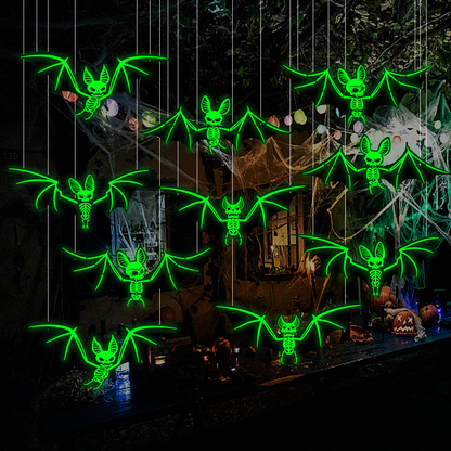 10pcs Halloween Decorations 3D Hanging Bat Fluorescent Glow-in-the-Dark Wall Stickers for Haunted House Party Decoration - SkyeDragon Gifts