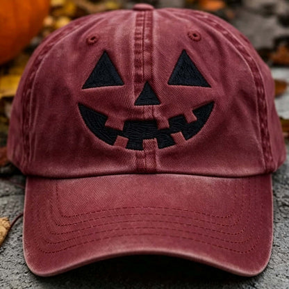 Halloween Pumpkin Smile Embroidered Baseball Cap, Washed Vintage Outdoor Sun Protection Duckbill Hat - SkyeDragon Gifts