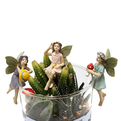 Resin Flower Fairy Elf Cup Hanging Set Flower Pot