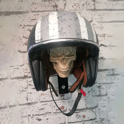 Antique Skeleton Helmet Wall Mount Resin Motorcycle Gear Holder Gothic Decor