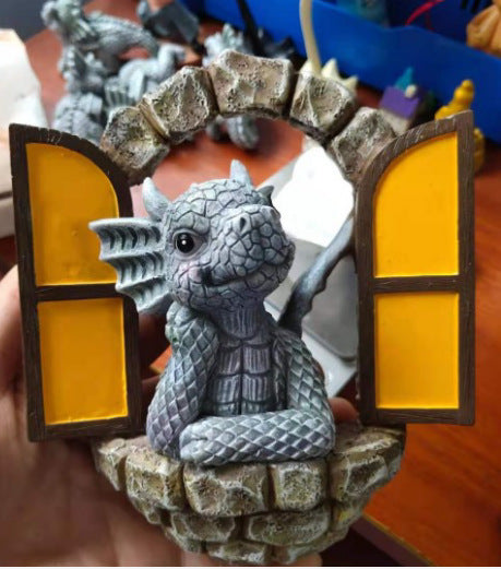 Little Dragon Ornament On The Cute Balcony Dinosaur Door Open Garden Ornament Resin Handicraft Ornament Statue - SkyeDragon Gifts