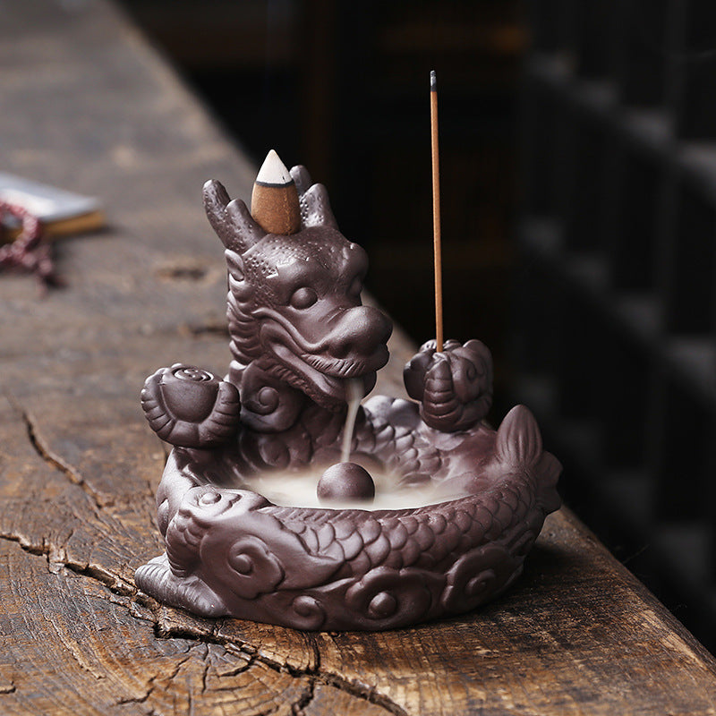Redware Small Dragon Back Flow Incense Burner Creative Sandalwood Cigarette Back Flow Ornamental Aromatherapy Stove Home Crafts Ornaments - SkyeDragon Gifts