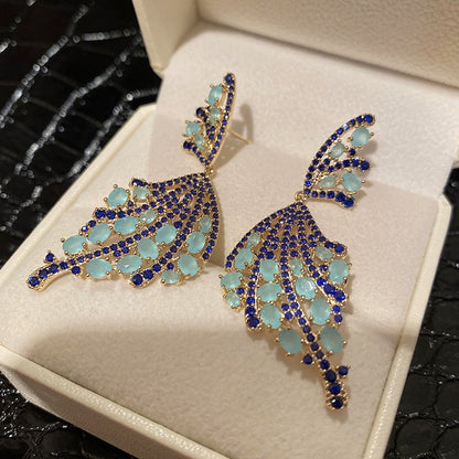 Temperament retro high-end blue butterfly super fairy earrings