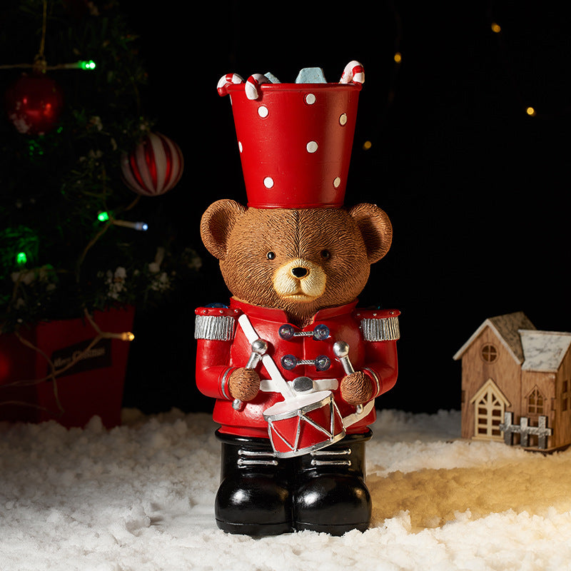 Christmas Resin Bear Drummer Ornament Battery Powered Holiday Home Decor