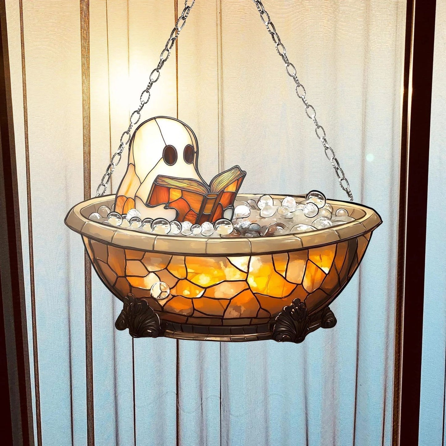 Halloween Decoration Ghost Reading Light Catcher Hanging Ornament Craft Pendant - SkyeDragon Gifts