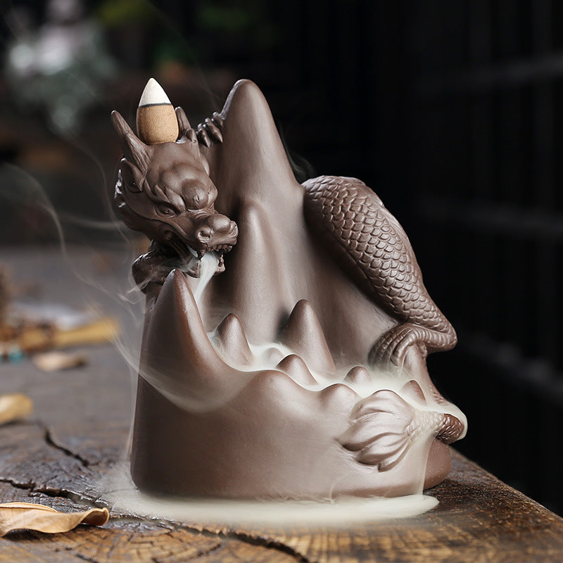 Purple Sand Alpine Flowing Water Backflow Incense Burner Creative Big China Dragon Waterfall Smoke Waterfall Backflow Aromatherapy Stove Ornaments - SkyeDragon Gifts
