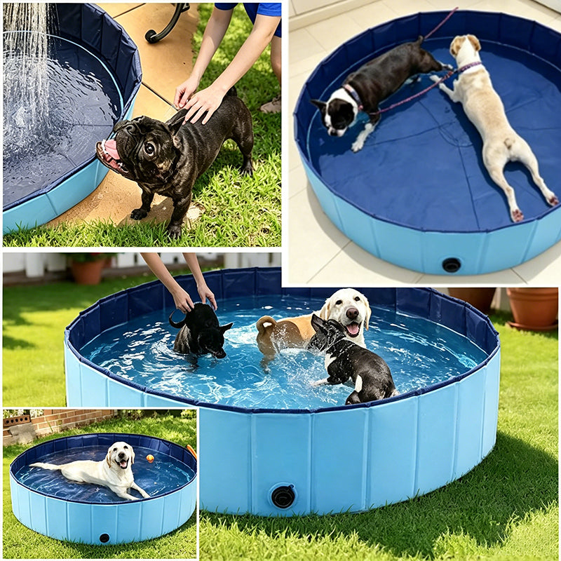 Portable Dog Swimming Pool – Foldable Pet Bathing Tub with Drain, Outdoor Puppy Pool for Summer Water Fun & Cleaning - SkyeDragon Gifts