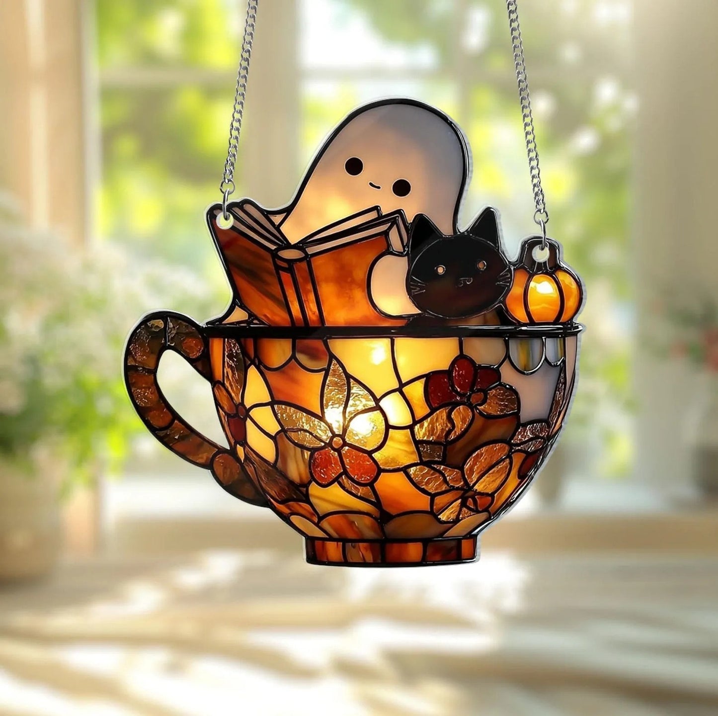 Halloween Decoration Ghost Reading Light Catcher Hanging Ornament Craft Pendant - SkyeDragon Gifts