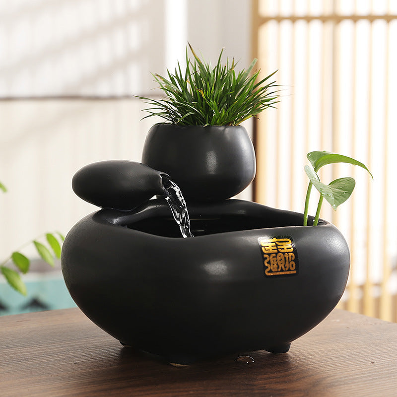 Wealth-Bringing Flowing Water Ornament, Ceramic Mini Desktop Decoration for Living Room - SkyeDragon Gifts