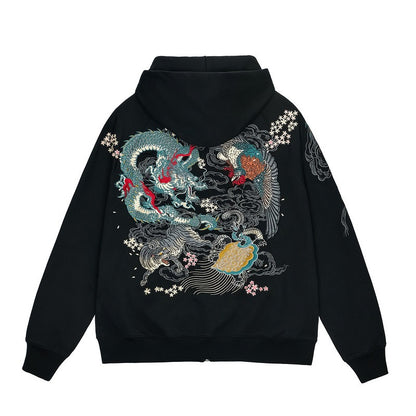 Heavy embroidery dragon and phoenix dancing boys cardigan sweatshirt jacket pure cotton national trend casual personality - SkyeDragon Gifts