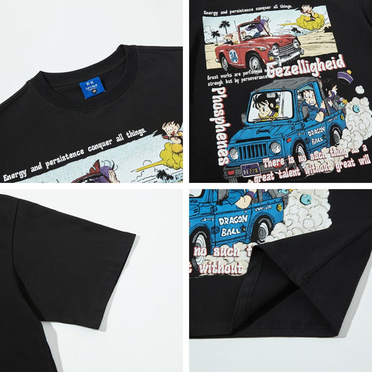 Retro Dragon Ball Theme Printed Short Sleeve T-Shirt Men's Loose Casual Versatile Couple Top - SkyeDragon Gifts