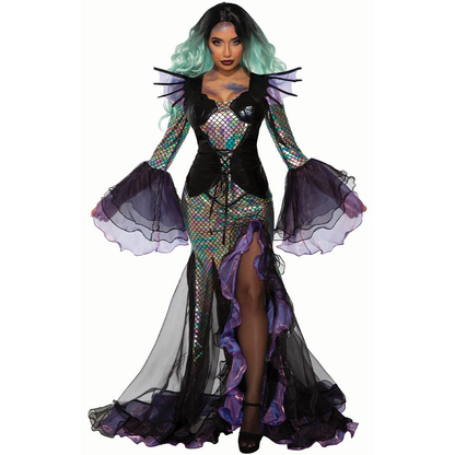 Fantasy Dark Witch Mermaid Cosplay Costume for Halloween Party Performance Dress