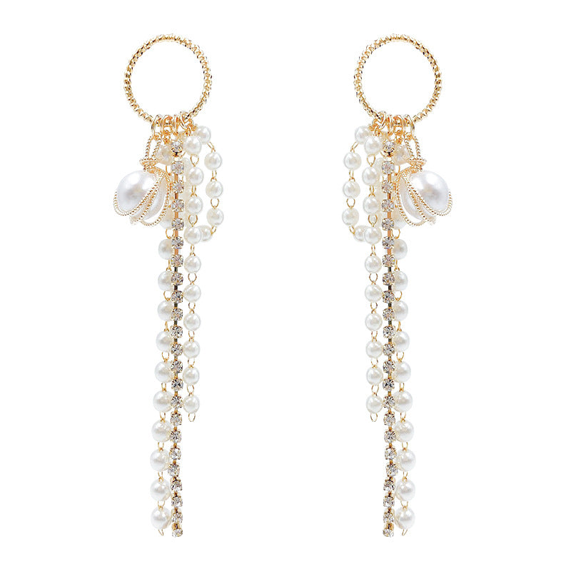 Super Fairy Tassel Pearl Earrings Net Red Trend Temperament Long Earrings S925 Silver Needle Ear Jewelry