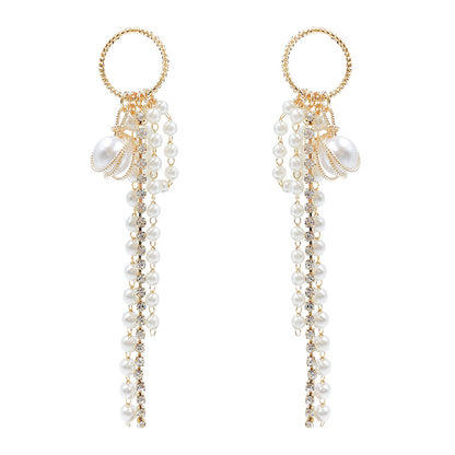 Super Fairy Tassel Pearl Earrings Net Red Trend Temperament Long Earrings S925 Silver Needle Ear Jewelry