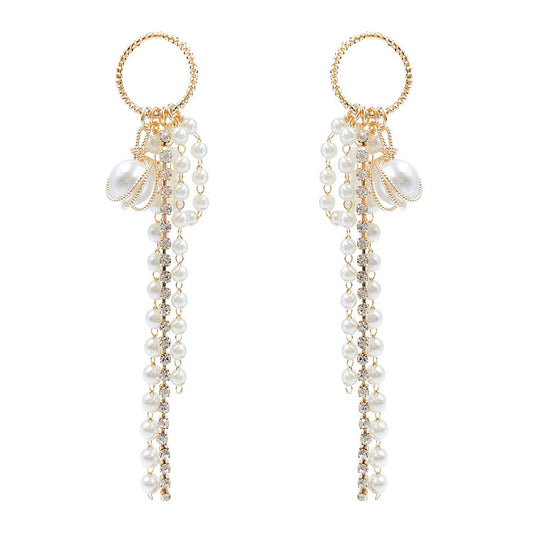 Super Fairy Tassel Pearl Earrings Net Red Trend Temperament Long Earrings S925 Silver Needle Ear Jewelry