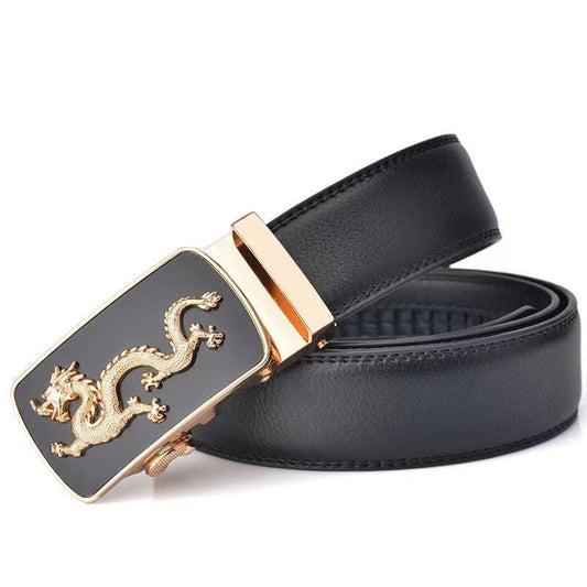 Men Automatic Buckle Belts New Fashion Brand Designer Dragon Leather Belts for Business Men Luxury Black Strap Waistband - SkyeDragon Gifts