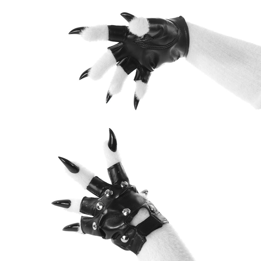 Original Furry Animal Paw Gloves, Punk Leather Gloves, Cosplay Handmade Accessories &ampProps - SkyeDragon Gifts