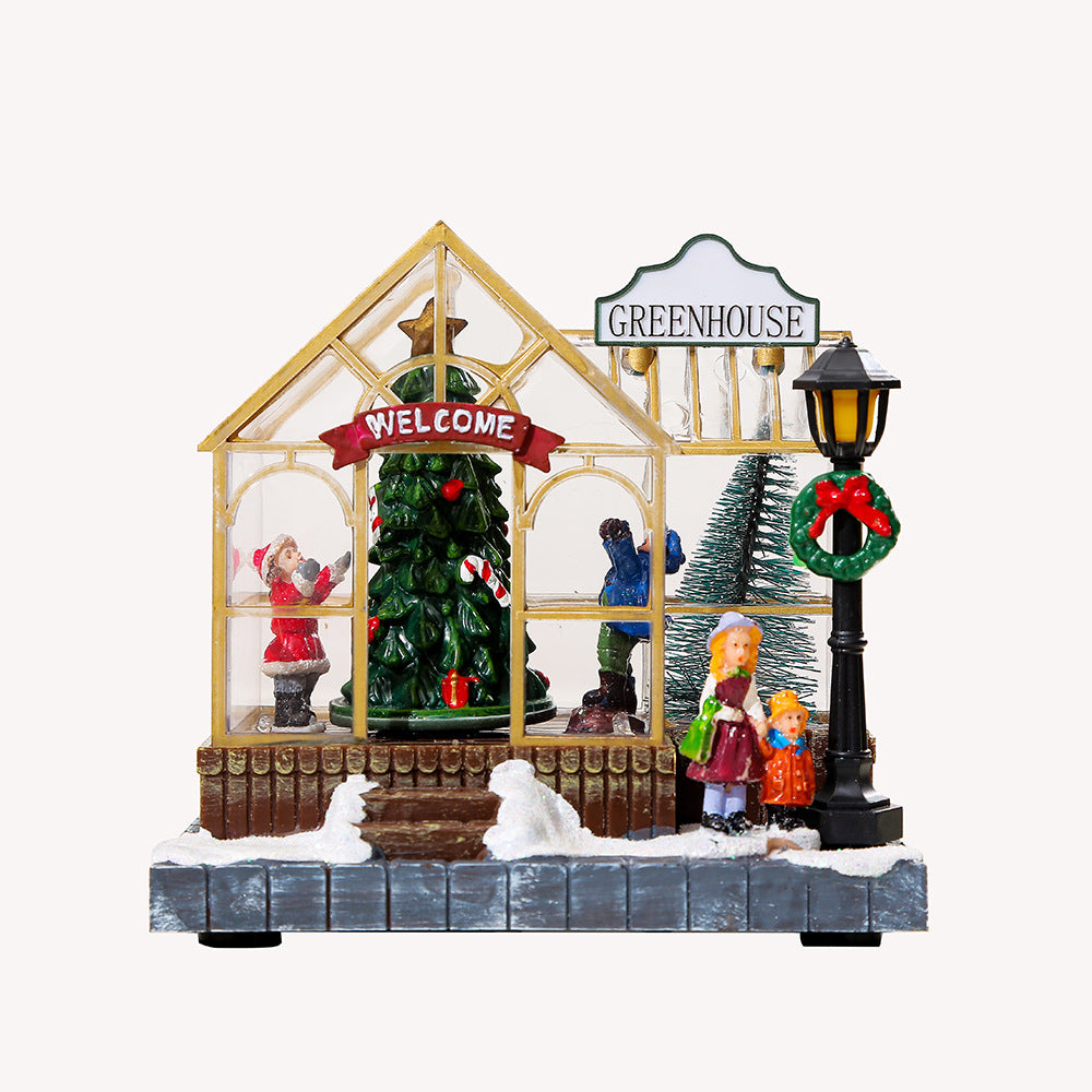 Christmas Musical Light Up Resin House Desktop Decoration Gift for Holidays