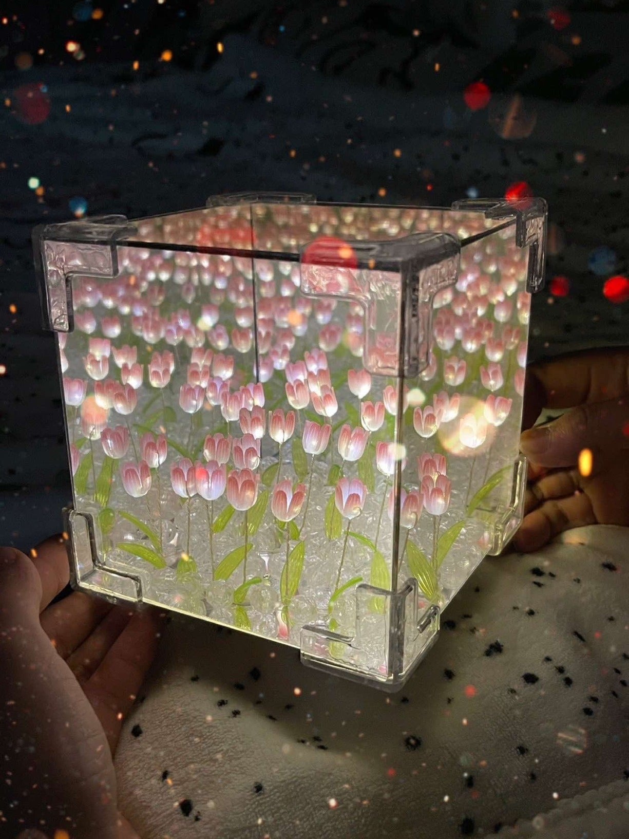 Magic Cube Tulip Night Light Creative DIY Three-Dimensional Flower Sea Material Package Gift for Girlfriend Couple Girlfriend Gi - SkyeDragon Gifts