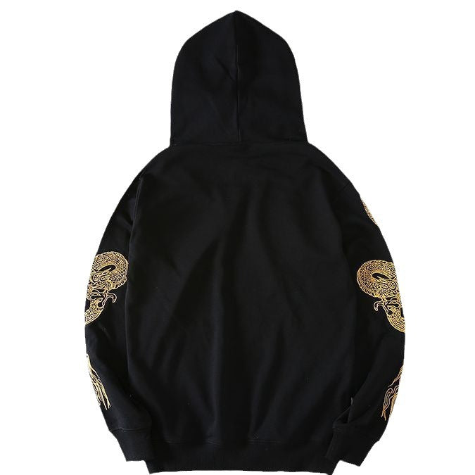 Autumn and winter trendy brand national trend retro yoke dragon embroidered hooded sweatshirt for men and girls for couples - SkyeDragon Gifts