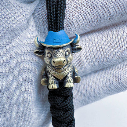 Brass Cow Head Paracord Bead Set, Western Calf Cutter Lanyard Pendants for Knife EDC & DIY Bracelets