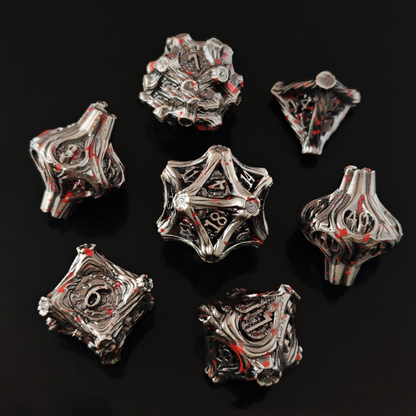 Geometric Mechanical Metal Solid Dice 7-Piece Set DND Dungeons &amp; Dragons Polyhedral Dice TRPG Board Game Accessories - SkyeDragon Gifts