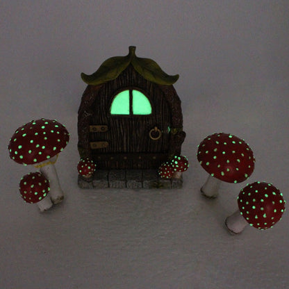 Luminous Mushroom Cabin Resin Craft for Garden Courtyard Decor