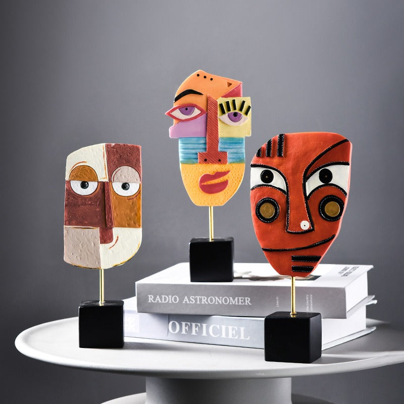 Abstract Face Resin Sculpture for Wine Cabinet Living Room Decor