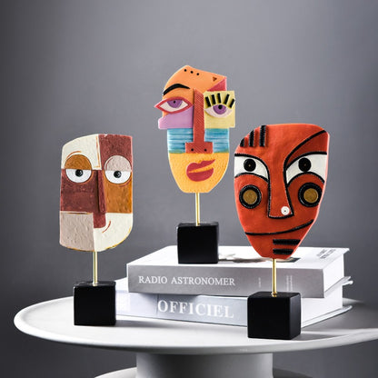 Abstract Face Resin Sculpture for Wine Cabinet Living Room Decor