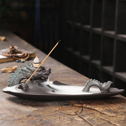 Ceramic Aromatherapy Sandalwood Backflow Furnace Creative Chinese Dragon Raptor Crossing the River Backflow Incense Furnace Incense Wire Incense Socket Home Decorations - SkyeDragon Gifts
