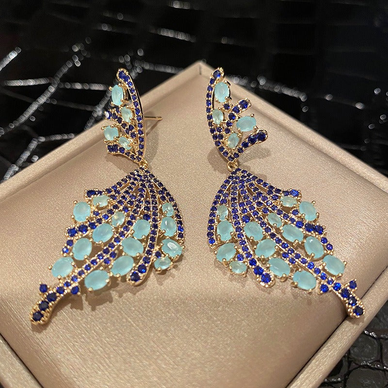 Temperament retro high-end blue butterfly super fairy earrings