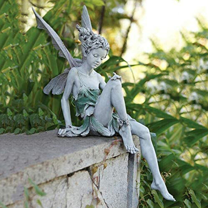 Fairy Statue Resin Crafts Flower Fairy Curved Sitting Garden Outdoor Garden Decoration Decorative Statue
