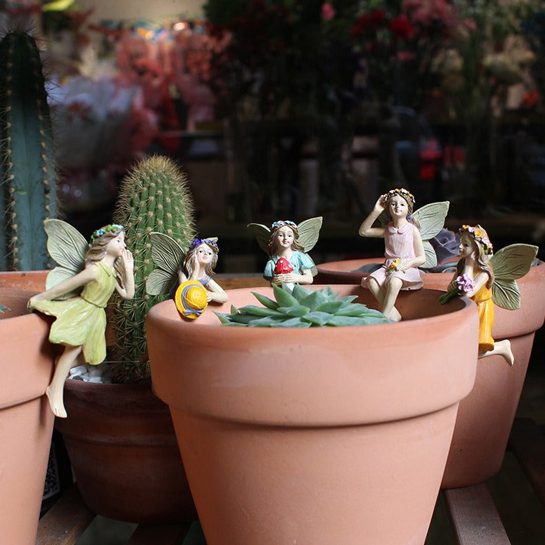Resin Flower Fairy Elf Cup Hanging Set Flower Pot