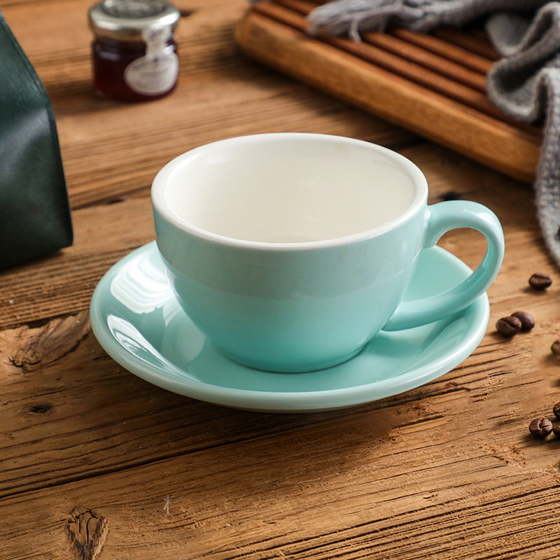 Nordic Minimalist Ceramic Coffee Cup Set – 300ml White Rim Latte Art Mugs for Breakfast, Home & Office