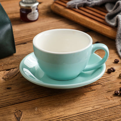 Nordic Minimalist Ceramic Coffee Cup Set – 300ml White Rim Latte Art Mugs for Breakfast, Home & Office