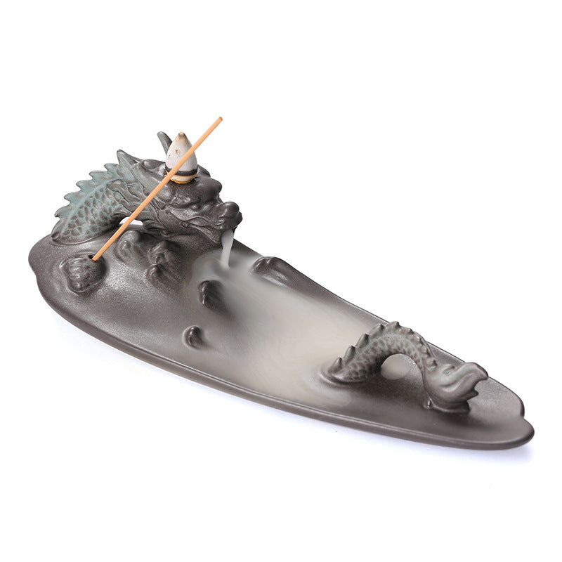 Ceramic Aromatherapy Sandalwood Backflow Furnace Creative Chinese Dragon Raptor Crossing the River Backflow Incense Furnace Incense Wire Incense Socket Home Decorations - SkyeDragon Gifts