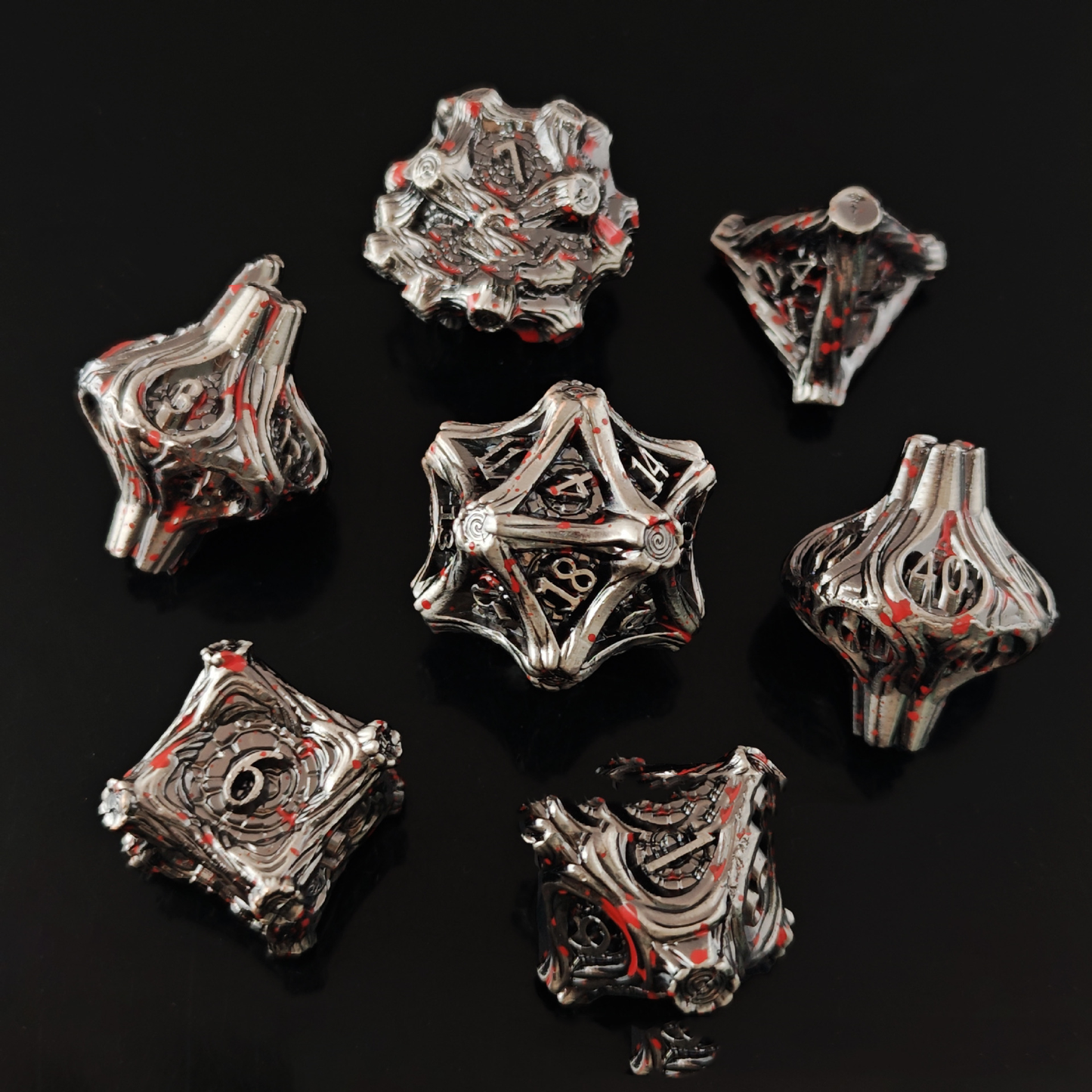 Geometric Mechanical Metal Solid Dice 7-Piece Set DND Dungeons &amp; Dragons Polyhedral Dice TRPG Board Game Accessories - SkyeDragon Gifts